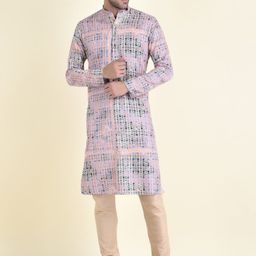 TABARD Men Pink Printed Pure Cotton Kurta with Churidar-image-84