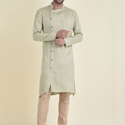 TABARD Men Grey Panelled Pure Cotton Printed Kurta with Churidar-image-100