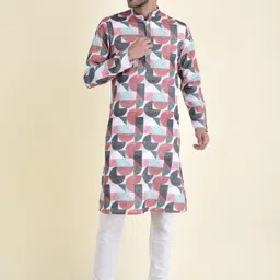 TABARD Men Maroon Geometric Printed Pure Cotton Kurta with Churidar-50