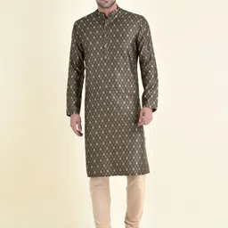 TABARD Men Brown Printed Cotton Kurta with Pyjamas-image-8