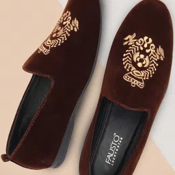 FAUSTO Men Embroidery Round Toe Lightweight Velvet Loafers-image-74