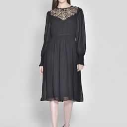 250 DESIGNS Women Black Floral Embroidered Georgette Dress-image-42