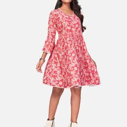 KALINI Floral Print Georgette Fit & Flare  Dress-image-62