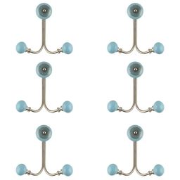 IndianShelf Silvertoned and Turquoise Blue 6 Pieces Ceramic Strewn Wall Hooks-image-67