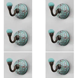 IndianShelf Green & Brown 6 Pieces Ceramic Etched Wall Hangings Key Holders-image-52