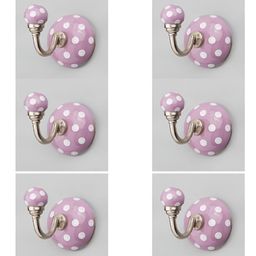 IndianShelf Lavender & White 6 Pieces Ceramic Dotted Wall Hangings Key Holders-image-8