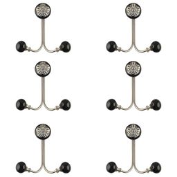 IndianShelf Silver-Toned & Black 6 Pieces Floral Ceramic Strewn Wall Hooks-9