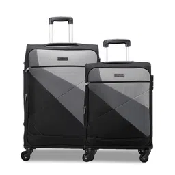 CARRIALL Set Of 2 Black & Grey Colourblocked Soft-Sided Trolley Suitcases-14