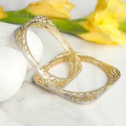 Priyaasi Set of 2 Gold-Plated AD-Studded Square Bangles-73