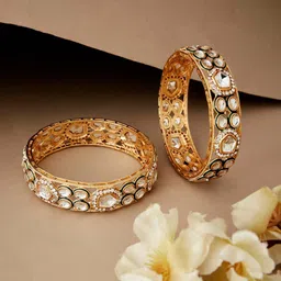 ATIBELLE Set Of 2 Gold-Plated Kundan-Studded Bangles-picture-47