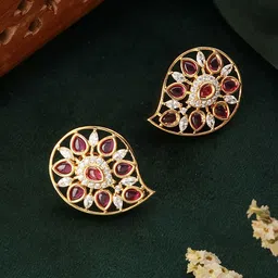 Saraf RS Jewellery Gold-Plated Leaf Shaped Studs Earrings-14