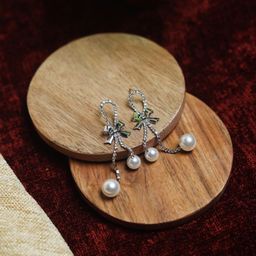 Maansh Rhodium-Toned Contemporary Drop Earrings-image-78