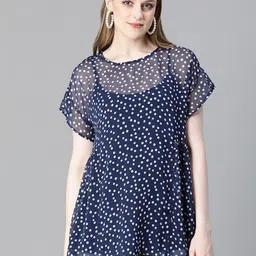 Oxolloxo Polka Dot Printed Extended Sleeves Semi Sheer Chiffon Top-picture-6