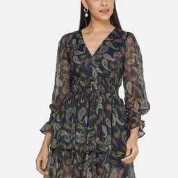 BAESD Women Floral Printed V-Neck Bell Sleeves Mini Wrap Dress-image-73