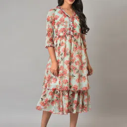 AURELIA Floral Printed Layered Midi Fit & Flare Dress-image-90