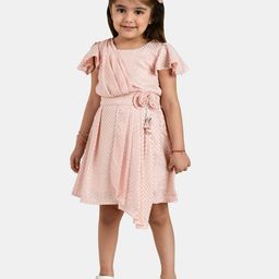 Peppermint Peach-Coloured & Silver-Toned Chiffon Dress-picture-2