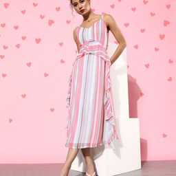 DODO & MOA Pink Striped Ruffled Dress-image-84
