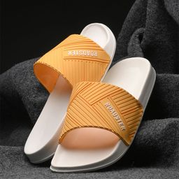 The Roadster Lifestyle Co. Men yellow Textured Slip-On Sliders-5