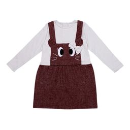 Nino Bambino Girls White & Brown Organic Cotton Pinafore Dress-image-11