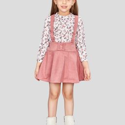 Peppermint Girls Shoulder Straps Pinafore Dress With Printed Top-image-8