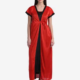 Sugathari Black Maxi Nightdress with Robe-image-4