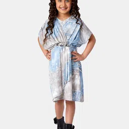 Peppermint Girls Abstract Printed Extended Sleeve Embellished Chiffon A-Line Dress-picture-10