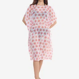 Beau Design Women Peach Printed Beach Cover-up Kaftan Dress-image-33