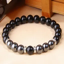 Young & Forever Unisex Black & Silver-Toned Brass Onyx Handcrafted Brass-Plated Bracelet-image-19