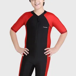ROVARS Kids Red & Black Colourblocked Swimwear-image-13