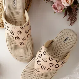 Koburg Serene Embellished Open Toe Flats with Laser Cuts-12