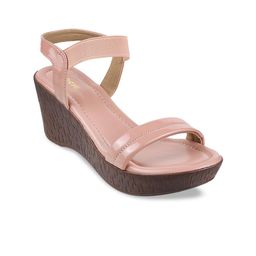 Mochi Pink Ankle Loop Wedge Sandals-38