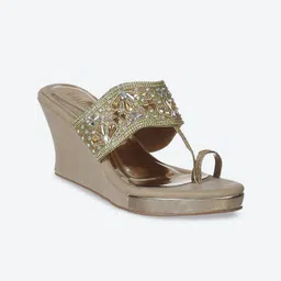 Biba Gold-Toned Embellished Wedge Sandals-image-31