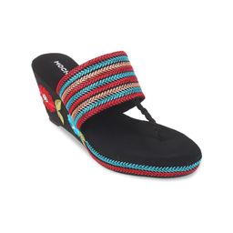 Mochi Ethnic Embellished Open Toe Wedges-8
