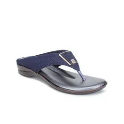 Walkfree Navy Blue Wedge Sandals-image-4