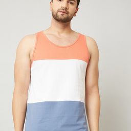 Rodzen Men Colourblocked Sleeveless Pure Cotton T-shirt-image-20