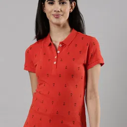 Femmora Women Polo Collar Conversational Printed Pure Cotton T-shirt-image-92