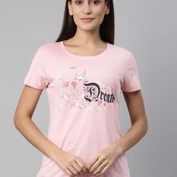 Kryptic Women Pink & Black Printed Pure Cotton Lounge T-shirt-image-24