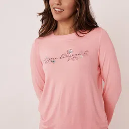 La Vie en Rose Women Pink & Purple Printed Lounge Tshirts-image-52
