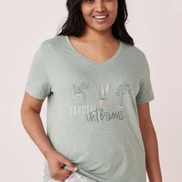La Vie en Rose Women Blue Printed Organic Cotton Lounge Tshirt-image-86