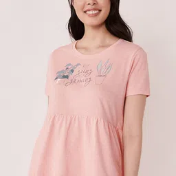 La Vie en Rose Women Pink Printed Pure Cotton Lounge Tshirt-image-99