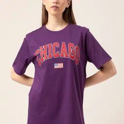 Lounge Dreams Women Purple Printed Oversized Cotton Lounge Tshirts-image-36