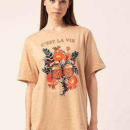 Lounge Dreams Women Beige & Orange Printed Pure Cotton Oversized Lounge Tshirt-picture-20