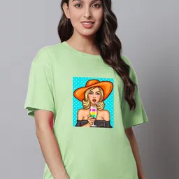 Kanvin Printed Pure Cotton Round Neck Short Sleeves Lounge Tshirts-image-57