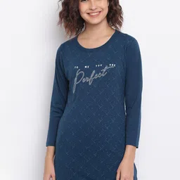 Duchess Women Blue & White Printed Lounge T-Shirt-picture-34