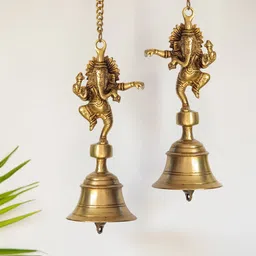 ExclusiveLane The Brass Beams Set Of 2 Dancing Ganpati Brass Decorative Hanging Bells-19