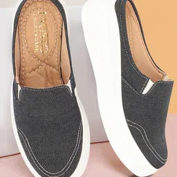 FAUSTO Women Lightweight Comfort Insole Contrast Sole Canvas Mules-image-90