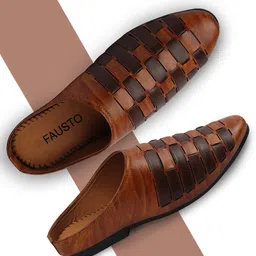 FAUSTO Men Tan Woven Design PU Mules-picture-17