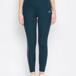 Clovia Women Blue Solid Rapid Dry Ankle Length Tights-picture-56