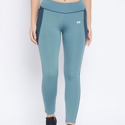 Clovia Women Blue Solid Snug Fit Ankle Length Tights-image-89