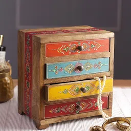 Aapno Rajasthan Chest of Drawer Brown & Yellow Floral Wooden Organiser-37